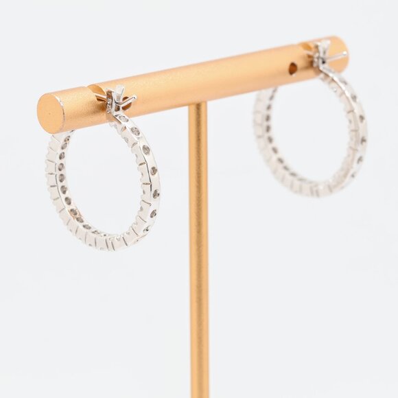 Vintage Sterling Silver Round White CZ Hoop Earrings - Picture 5 of 7